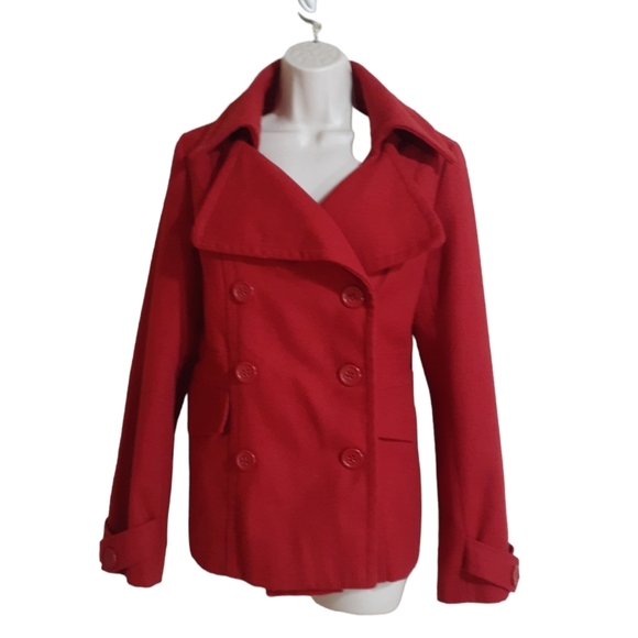 CoffeeShop Wool Blend Red Peacoat - Picture 1 of 10